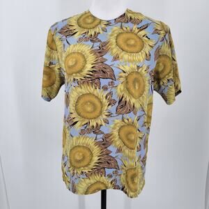 Ports Trademark Designs Blouse Womens 4 Sunflowers Print Blue Yellow Vintage